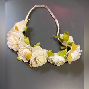 Floral White and Green Headband